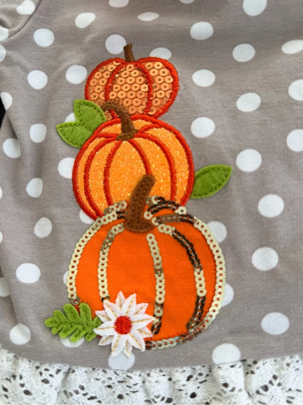Girls Polka Dot Pumpkin Tunic & Floral Ruffle Leggings - Orange Accent